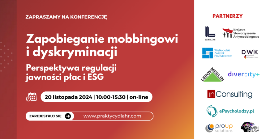 Konferencja: Zapobieganie mobbingowi i dyskryminacji. Perspektywa regulacji jawności płac i ESG